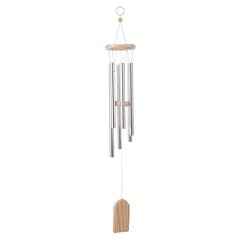Wooden Wind Chimes 6 Aluminum Tubes Pine Wood for Bedroom (Silver)