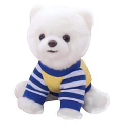 Cute Simulation Plush Toy Dog with Blue Costume Pomeranian (White)