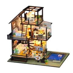 Assemble DIY Holiday House Toy Wooden Miniatura Kit (Multicolor)