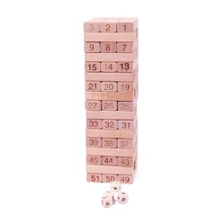 51 PCS Timber Tower Wooden Block Stacking Games Building (Wood color)