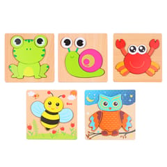 5 PCS Wooden Puzzle Bee Crab Snail Owl Frog Baby Wood Jigsaw (Multicolor)