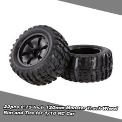 2pcs 2.75 Inch 120mm Monster Truck Wheel Rim and Tire for (Black)