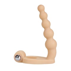 Beaded Butt Plug With Vibrating Phallus Ring Sexual Fleshcolor