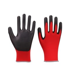 2 Pairs Red Yarn Black Latex-nylon Nitrile Anti-static Work Safety Gloves Mechanic Working Gloves (Red)