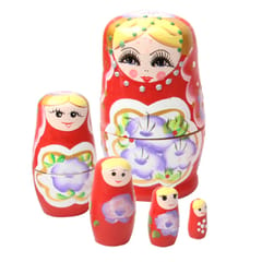 5pcs Lovely Russian Wooden Nesting Doll Matryoshka Babushka Toy (Red)