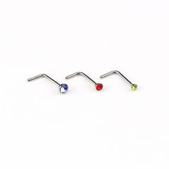 60 PCS Color Mixed Diamond Shape Stainless Steel Nose Stud Rings L Shaped Piercing Jewelry,Pin Length: 7mm, pin diameter: 0.6mm