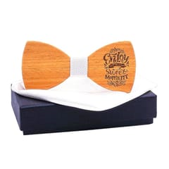 English Proverb Men's Wooden Bow Tie Handkerchief Set with Stroage Box