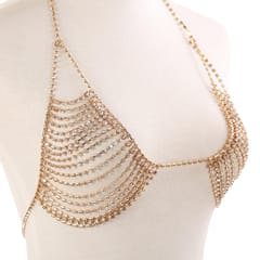 Crystal Tassel Halter Bikini Set Women Beach Jewelry Body Chain Sets Gold