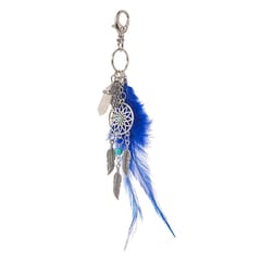 Boho Style Turquoise Blue Feather Charm Keyring Key Chain Mini Palm Keyfob