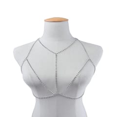 Pretty Shiny Crystal Rhinestone Bra Chest Body Chain Harness Necklace Silver