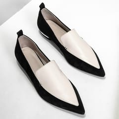 Women Shoes Leather Patchwork Leather Shoes Strange Heel Pointy Flat Shoes