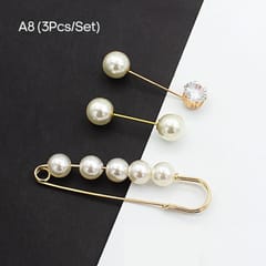 3Pcs/Set Faux Pearl Brooches for Women Girls Clothing A8