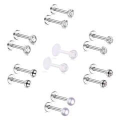 7 Pairs Body Piercing Jewelry Kit Stainless Steel Navel (Silver)
