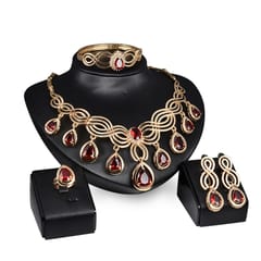 4 PCS Ladies Noble Quality Ruby Necklace Earrings Bracelet Ring Jewlry Set