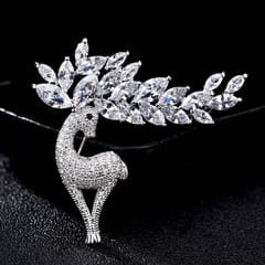 Women Fashion Crystal Zircon Cute Deer Brooch (Silver)