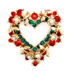 Christmas Heart Shape Multi-color Wreath Electroplating Crystal Brooch Pins Women Fashion Brooch
