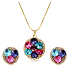 Fashionable Crystal Inlaid Pendant Necklace and Earring Set for Female, Chain Length: 43cm