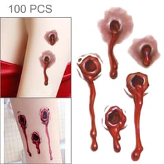 S-251 100 PCS Halloween Terror Realistic Bullet Wound Blood Temporary Tattoo Sticker