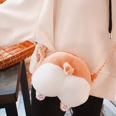 Simple Cute Corgi Buttocks Portable Crossbody Bag Coin Purse with Chain