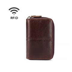 TP-8290 RFID Oil Wax Leather Zipper Change Purse Organ Card Holder