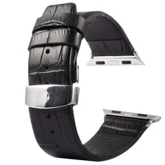 Kakapi for Apple Watch 42mm Crocodile Texture Double Buckle Genuine Leather Watchband with Connector