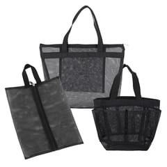 3 Packs Mesh Shower Bag Shoes Bag Portable Wash Bag Quick (Black)