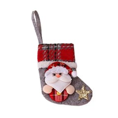 3D Small Plaid Christmas Stocking Santa Claus Doll Christmas (Santa Claus)