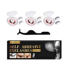 Natural/Long/Dense Reusable Self-Adhesive False Eyelashes (Black)