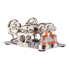 Stirling Engine Kit Dual Engine Generator Hot Air Motor (Silver)