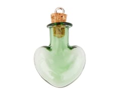 7 GLASS CORK LOVE HEART JARS VIAL WISHING BOTTLE W/ LOOP DIY PENDANT GREEN
