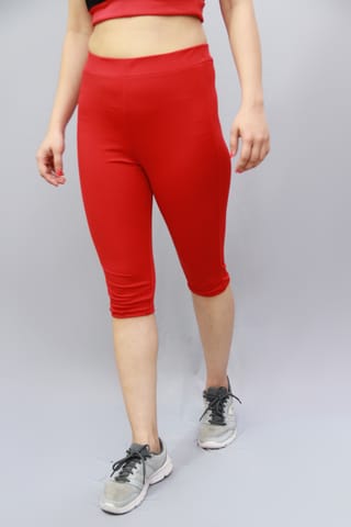Solid Red Color d 3/4th Black Tights