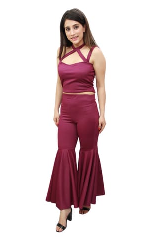 Solid Wine Criss Cross Top Co-ords Set