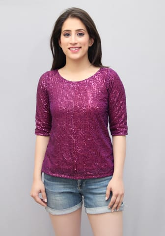 Wine Sequin Embellished Party Top