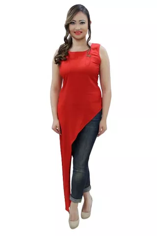 Red Color High-low Maxi Top