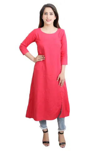 Solid Red Color A -Line Kurti