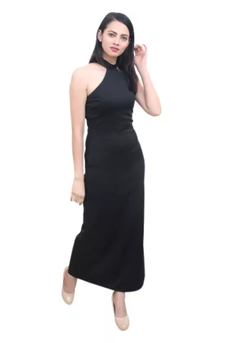 Solid Black Maxi Dress With Front Slit