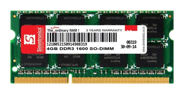 4GB DDR3 1600 Mhz Laptop Ram Simmtronics