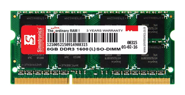 8GB DDR3 1600 Mhz Laptop Ram Simmtronics