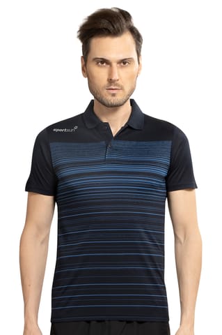 Sport Sun Stripes Polo Neck Navy Blue T-Shirt For Men's SPP 01