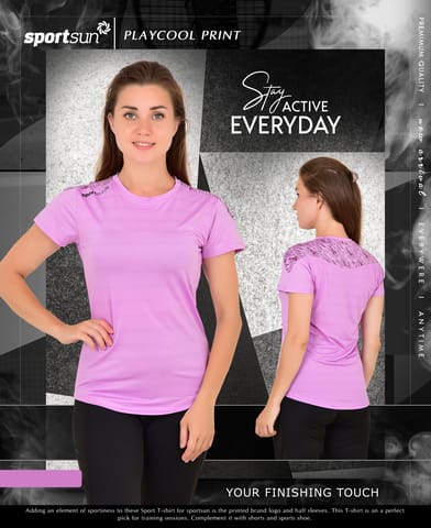 Sport Sun Self Design Pink T Shirt For Women's PWT 01