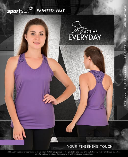 Sport Sun Self Design Purple Gym Vest For Women's WV 01