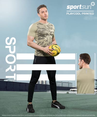 Sport Sun Printed Playcool Light Olive T Shirt For Men's PPT 02