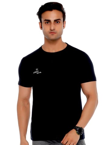 Sport Sun Self Design Men Black Round Neck Cotton T Shirt SS 01
