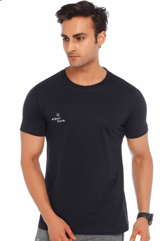 Sport Sun Self Design Men Navy Blue Round Neck Cotton T Shirt SS 01