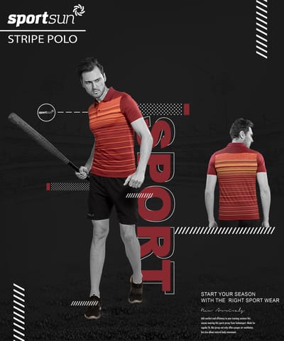 Sport Sun Stripes Playcool Polo Neck Red T Shirt For Men's SPP 01