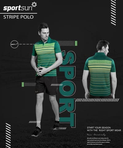 Sport Sun Stripes Playcool Polo Green T-Shirt For Men's SPP 01