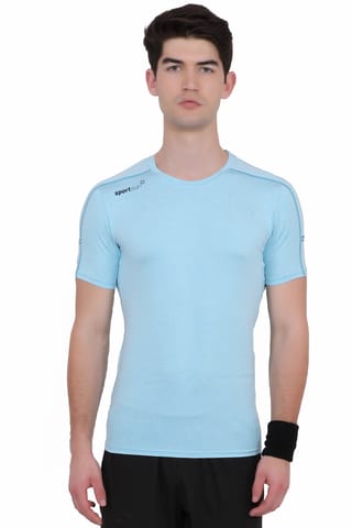 Sport Sun Solid Men T Shirt Sky Milange PLCT 19
