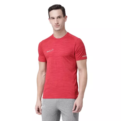 Jacquard Round Neck Red Men's T-shirt