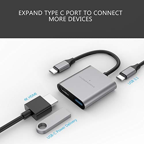 HyperDrive USB Type C HDMI Adapter, 3-in-1 USB C to HDMI Converter Aluminum Digital Multiport Type-C Hub w 4K HDMI, USB-C w Power Delivery, USB 3.1 for MacBook, Ultrabook, Chromebook, PC, USBC Devices