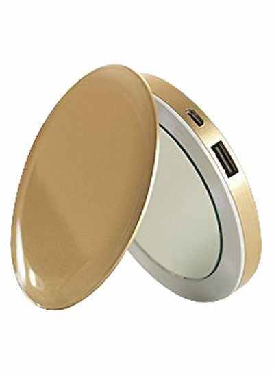 3000 mAh Pearl Power Bank With LED Compact Mirror Gold